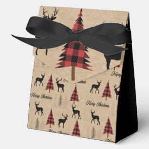Red Buffalo Plaid & Merry Christmas Woodlands  Favor Box
