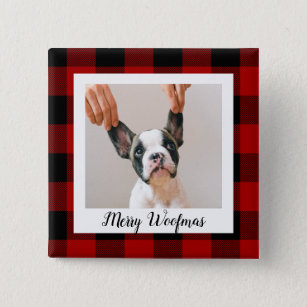 Red Buffalo Plaid & Merry Woofmas With Dog Photo 2 Inch Square Button