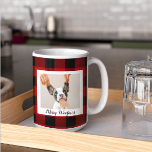 Red Buffalo Plaid & Merry Woofmas With Dog Photo Frosted Glass Coffee Mug