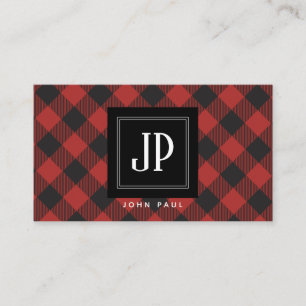 Red Buffalo Plaid Monogram Business Card