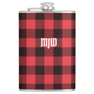 Red Buffalo Plaid Monogram Hip Flask
