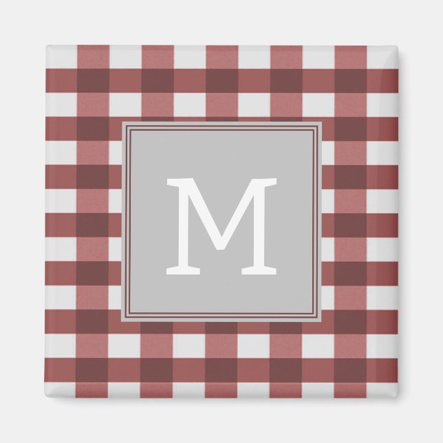 Red Buffalo Plaid Monogram Magnet