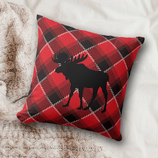Red Buffalo Plaid Moose Throw Pillow (Creator Uploaded)