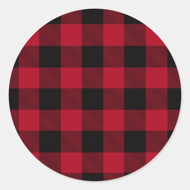 Red Buffalo Plaid Motif sur Sticker Rustique Noir (Devant)
