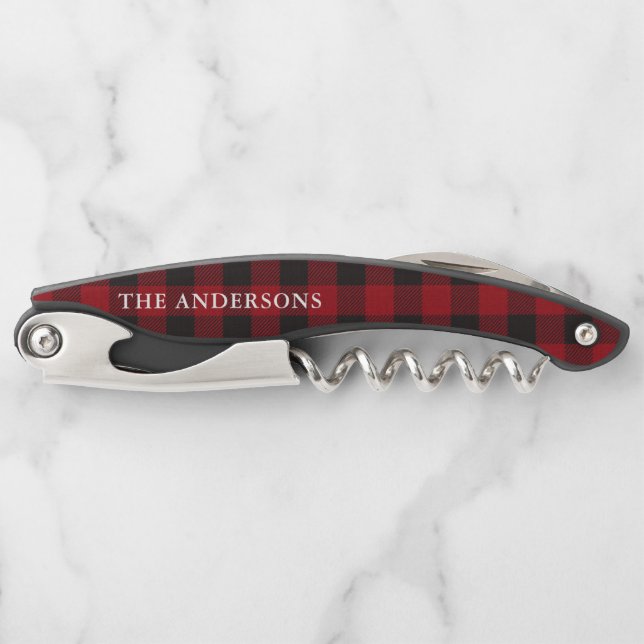 Red Buffalo Plaid Name Corkscrew (Front)