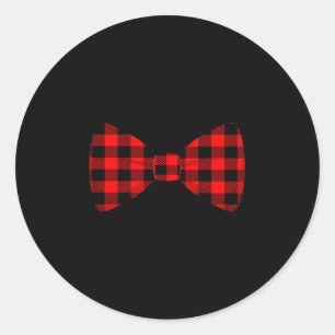Red Buffalo Plaid Neck Bow Tie Matching Christmas  Classic Round Sticker