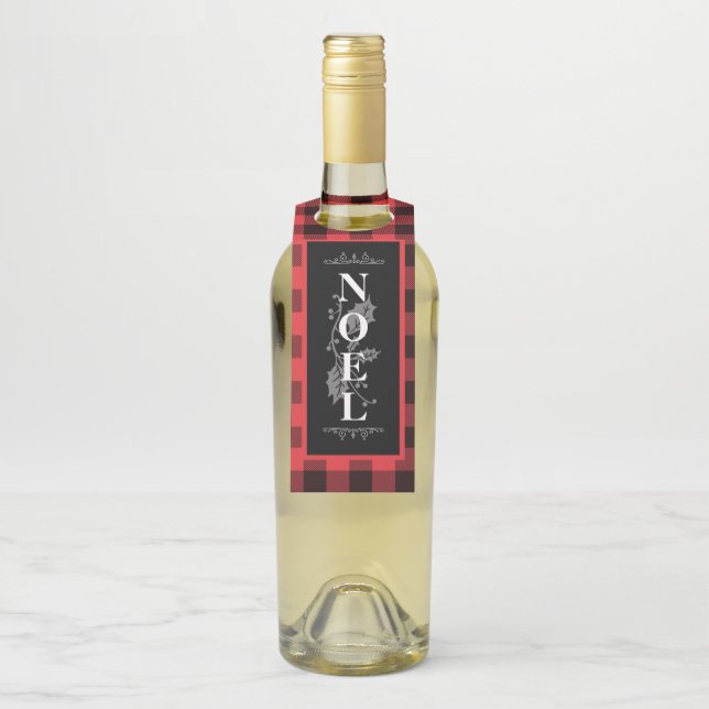Red Buffalo Plaid NOEL Christmas Bottle Tag (On Bottle)