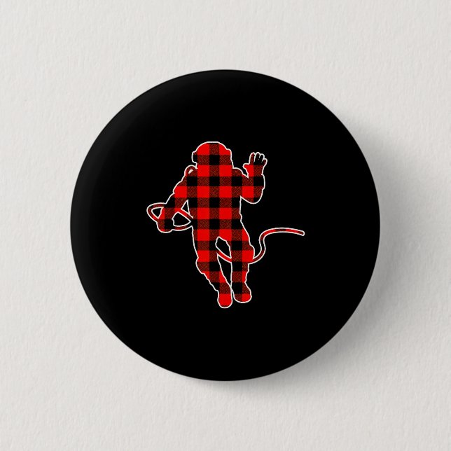 Red Buffalo Plaid Pajama Astronaut Christmas  2 Inch Round Button (Front)