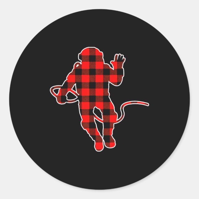 Red Buffalo Plaid Pajama Astronaut Christmas  Classic Round Sticker (Front)