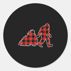 Red Buffalo Plaid Pajama Bigfoot Christmas  Classic Round Sticker