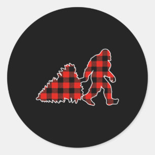 Red Buffalo Plaid Pajama Bigfoot Christmas Classic Round Sticker