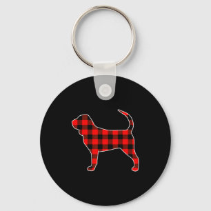 Red Buffalo Plaid Pajama Bloodhound Christmas Dog Keychain