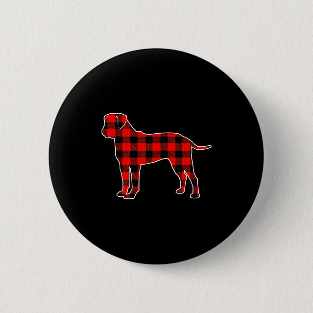 Red Buffalo Plaid Pajama Bullmastiff Christmas Dog 2 Inch Round Button (Front)