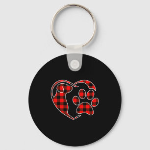 Red Buffalo Plaid Pajama Dog Heart Paw Christmas Keychain