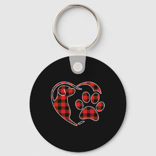 Red Buffalo Plaid Pajama Dog Heart Paw Christmas  Keychain