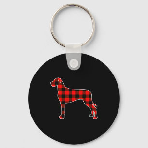 Red Buffalo Plaid Pajama Great Dane Christmas Dog  Keychain