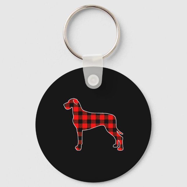 Red Buffalo Plaid Pajama Great Dane Christmas Dog  Keychain (Front)