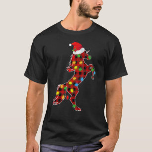 Red Buffalo Plaid Pajama Horse Santa Hat Christmas T-Shirt