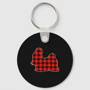 Red Buffalo Plaid Pajama Shih Tzu Christmas Dog Lo Keychain