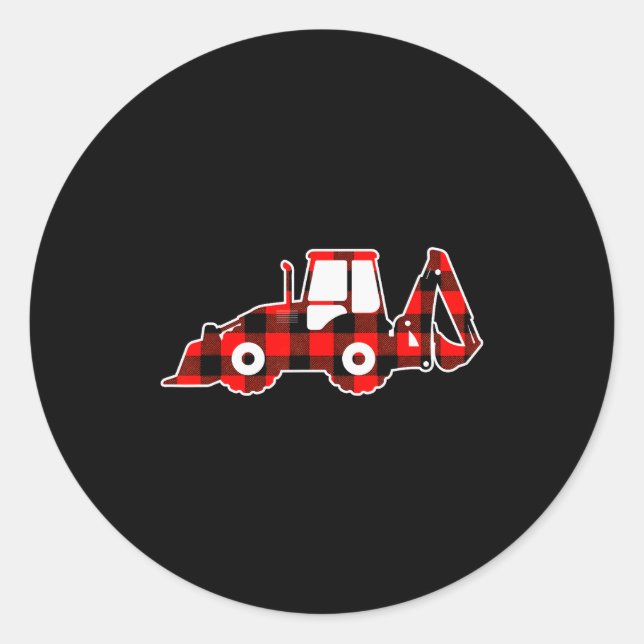 Red Buffalo Plaid Pajama Tractor Christmas  Classic Round Sticker (Front)