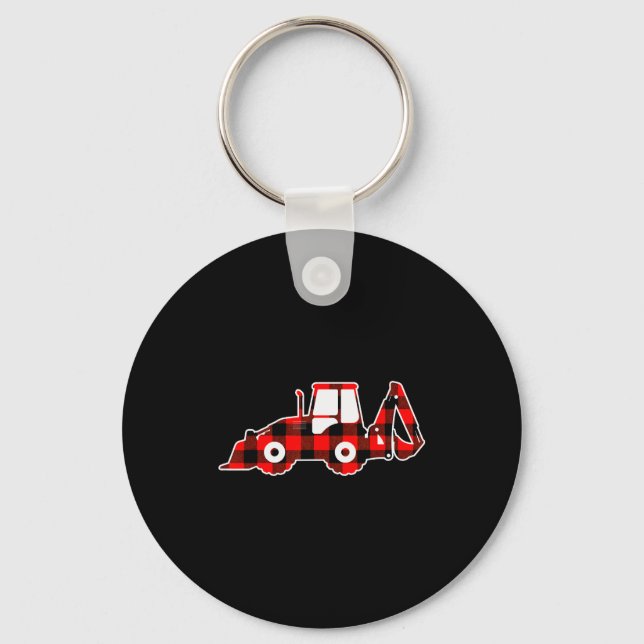 Red Buffalo Plaid Pajama Tractor Christmas  Keychain (Front)