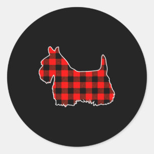 Red Buffalo Plaid Pajama Yorkshire Terrier Christm Classic Round Sticker