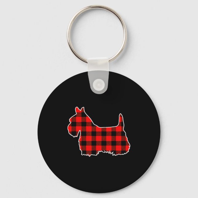 Red Buffalo Plaid Pajama Yorkshire Terrier Christm Keychain (Front)
