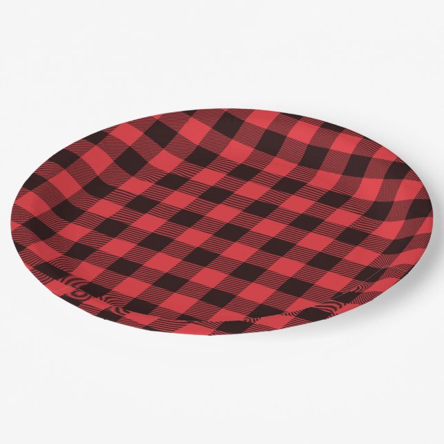 Red Buffalo Plaid Paper Plate (Angled)