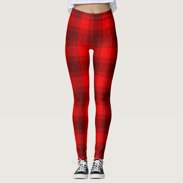 Red Buffalo Plaid Pattern Leggings (Front)
