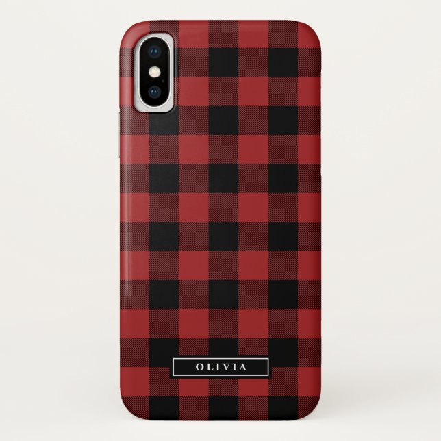 Red Buffalo Plaid Pattern Name Case-Mate iPhone Case (Back)
