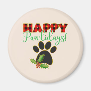 Red Buffalo Plaid Paw Print Christmas Magnet