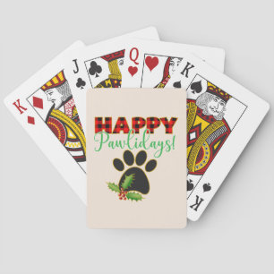 Red Buffalo Plaid Paw Print Christmas Playing Cards