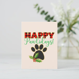 Red Buffalo Plaid Paw Print Christmas Postcard