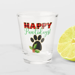 Red Buffalo Plaid Paw Print Christmas  Shot Glass