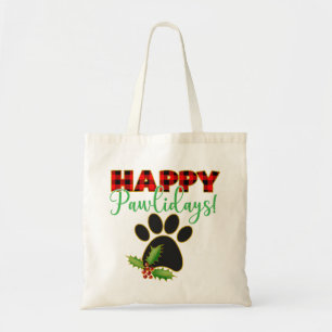 Red Buffalo Plaid Paw Print Christmas Tote Bag