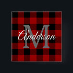 Red Buffalo Plaid | Personal Initial | Gift 2 Inch Square Button<br><div class="desc">Wrap your loved ones in the warmth and charm of classic Red Buffalo Plaid with a personal touch. Whether it's for a birthday,  anniversary,  or just to show someone you care,  this customizable gift is sure to make a lasting impression.</div>