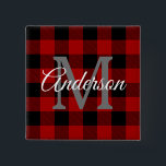 Red Buffalo Plaid | Personal Initial | Gift 2 Inch Square Button<br><div class="desc">Wrap your loved ones in the warmth and charm of classic Red Buffalo Plaid with a personal touch. Whether it's for a birthday,  anniversary,  or just to show someone you care,  this customizable gift is sure to make a lasting impression.</div>