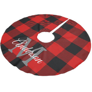 Red Buffalo Plaid   Personal Initial   Gift Brushed Polyester Tree Skirt