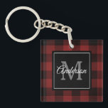 Red Buffalo Plaid | Personal Initial | Gift Keychain<br><div class="desc">Wrap your loved ones in the warmth and charm of classic Red Buffalo Plaid with a personal touch. Whether it's for a birthday,  anniversary,  or just to show someone you care,  this customizable gift is sure to make a lasting impression.</div>