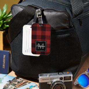 Red Buffalo Plaid   Personal Initial   Gift Luggage Tag