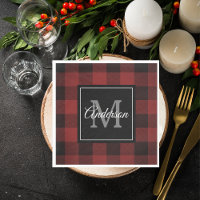 Red Buffalo Plaid | Personal Initial | Gift Napkin