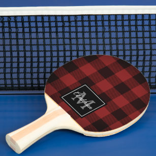 Red Buffalo Plaid   Personal Initial   Gift Ping Pong Paddle
