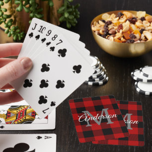 Red Buffalo Plaid   Personal Initial   Gift Playing Cards