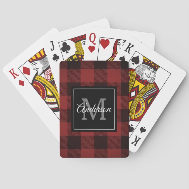 Red Buffalo Plaid | Personal Initial | Gift Playing Cards (Back)