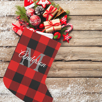 Red Buffalo Plaid | Personal Initial | Gift Small Christmas Stocking