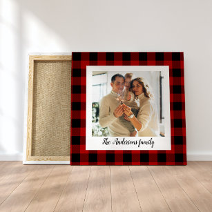 Red Buffalo Plaid & Personal Name And Photo Canvas Print