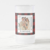Red Buffalo Plaid & Personal Name And Photo Frosted Glass Beer Mug (Center)