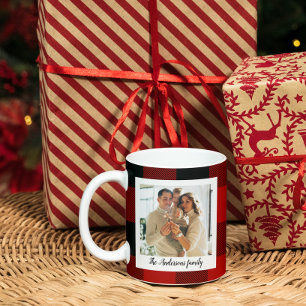 Red Buffalo Plaid & Personal Name And Photo Mug