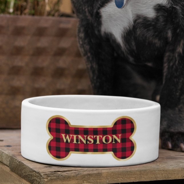 Red Buffalo Plaid Personalised Dog Pet  Bowl (Creator Uploaded)