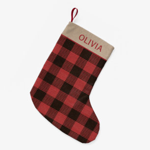 Red Buffalo Plaid Personalized Name Small Christmas Stocking